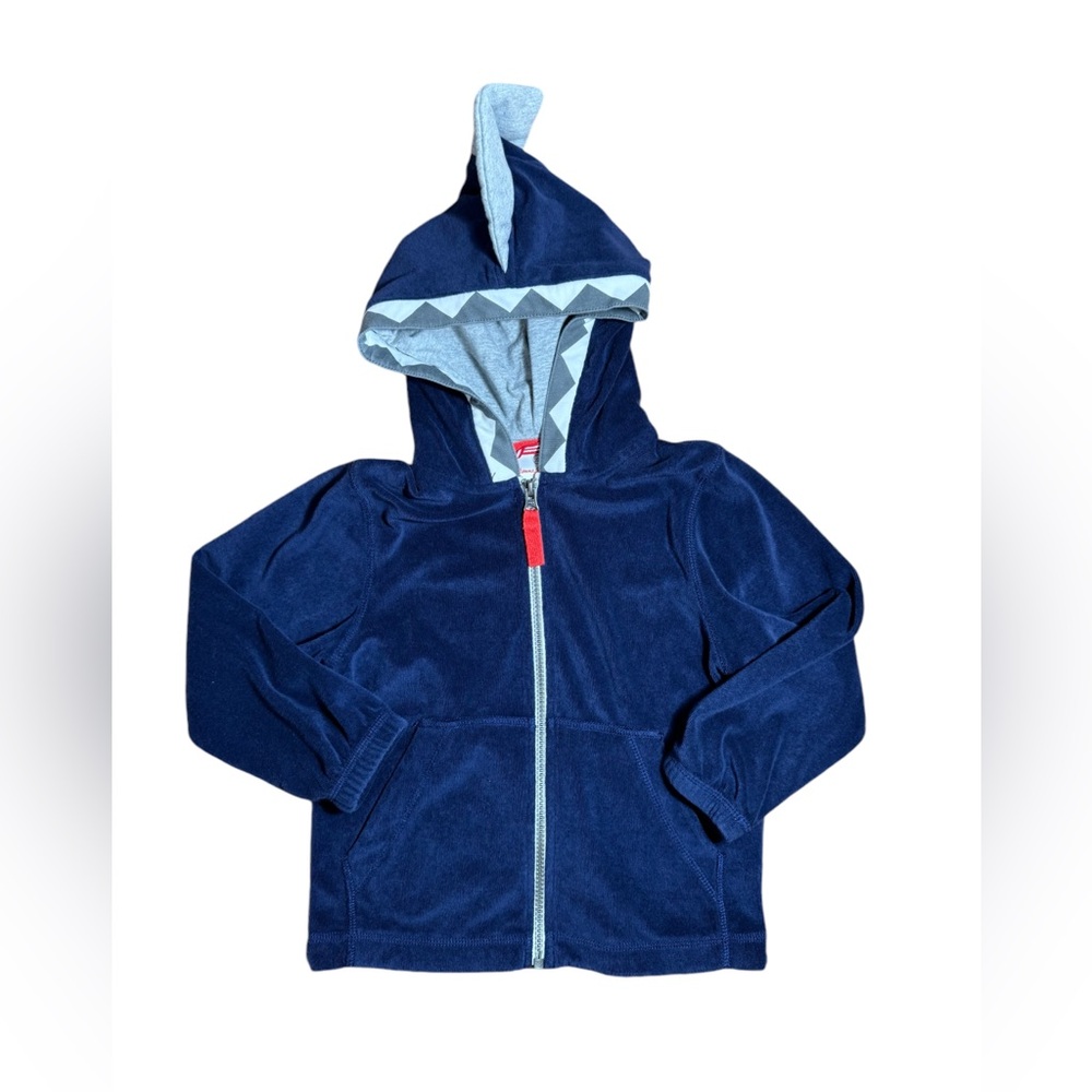 Hanna Andersson‎ Boys Sunsoft Terry cloth Shark Hoodie Navy Zip-up Swim Sz 100/4